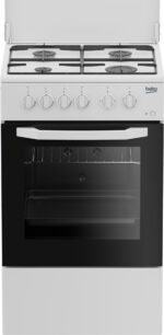 Beko Cucina CSS42014FW, (LxDxA) 50x50x85, Bianca, Forno elettrico statico, piano cottura a gas 4 zone, Coperchio in metallo